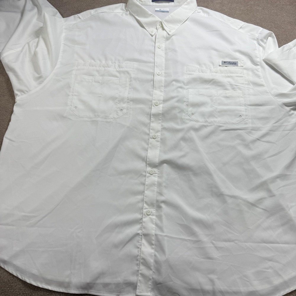 Columbia Mens PFG Tamiami White Long Sleeve Fishing Shirt 5X FS7253 Omni-Shade - Picture 12 of 12